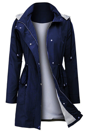 Women's water resistant hooded striped windbreaker rain jacket with lightweight and windproof design
