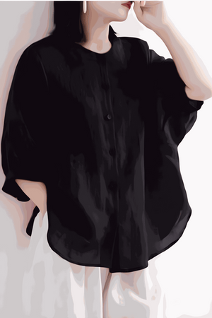 Relaxed loose breathable linen blouse in black with button-down front and short sleeves