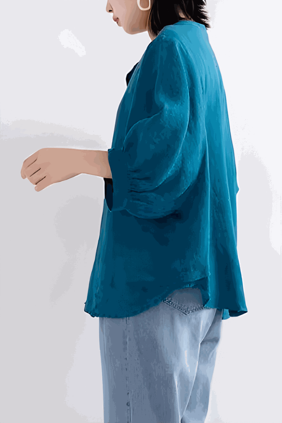Relaxed loose breathable linen blouse in vibrant blue with long sleeves and casual fit