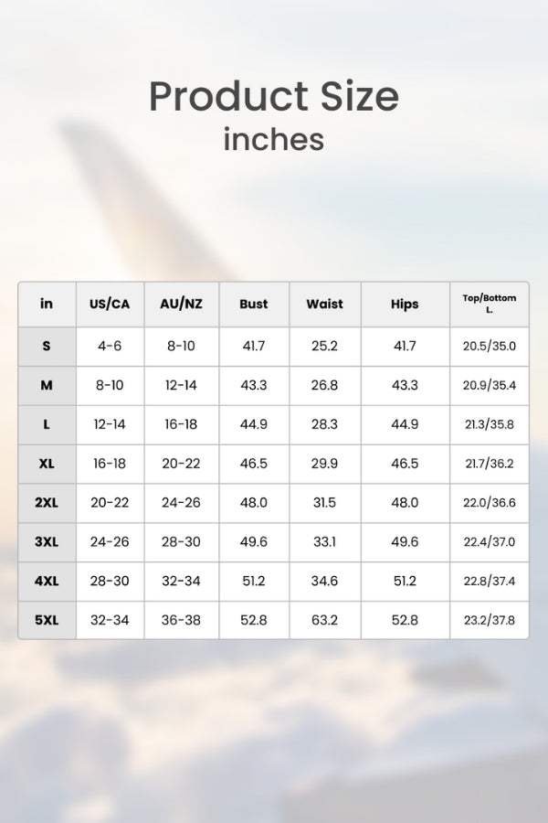 Loose Solid Color sleeveless two-piece set size chart with measurements in inches for bust, waist, hips, and length in various sizes