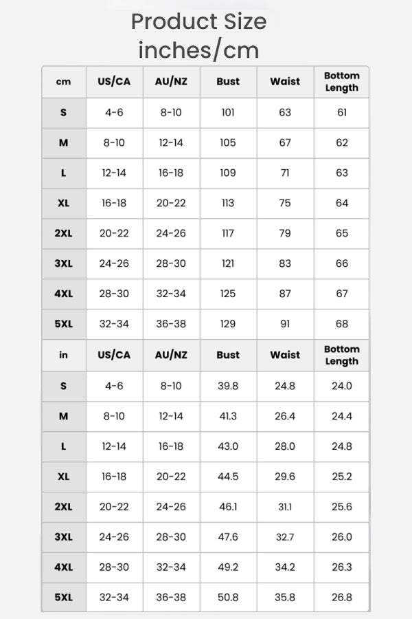 Size chart for blazer and high-waisted shorts two-piece set in inches and centimeters with bust, waist, and bottom length measurements.