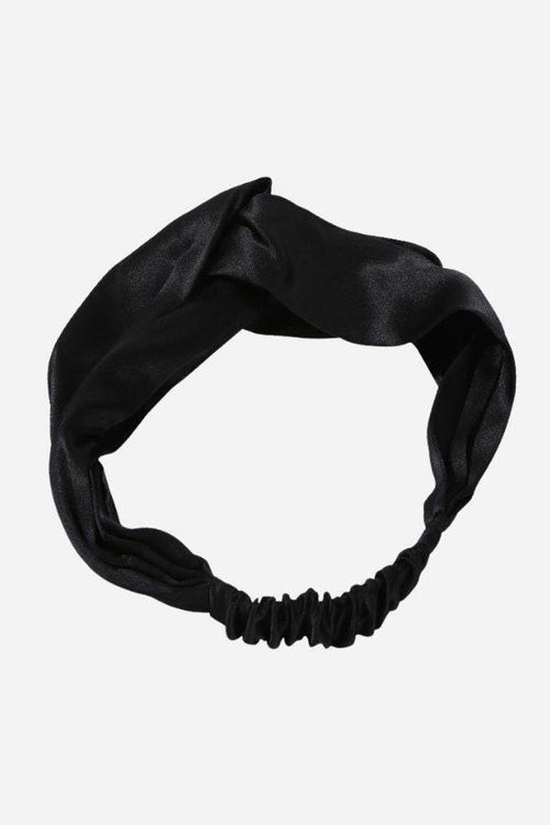 Black silk hairband made from 100% premium silk, lightweight and gentle on hair to prevent breakage and frizz.