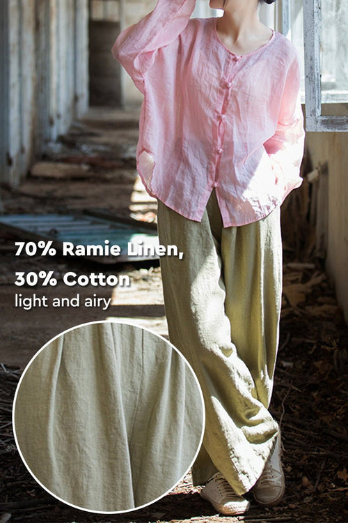 Lightweight sandwashed ramie linen pants with relaxed fit and breathable cotton blend