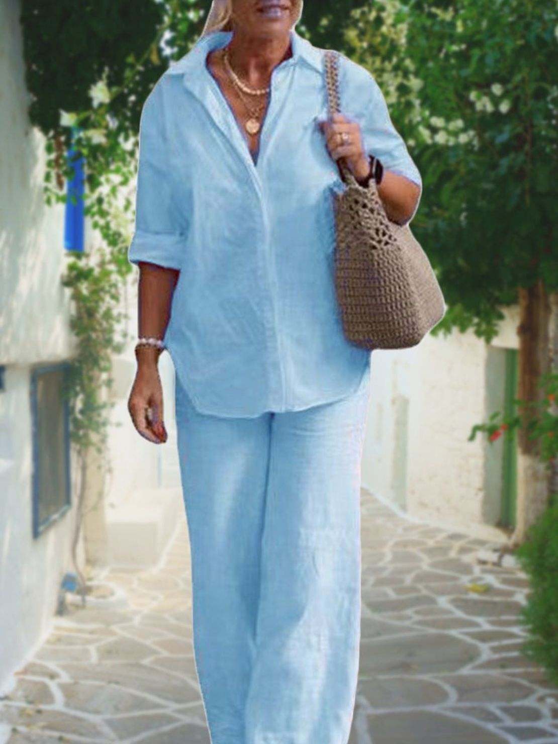 Two women wearing casual chic duo breathable cotton and linen two-piece outfits, styled for effortless mix and match comfort and style