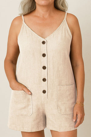 100% pure linen breathable natural comfort sleeveless jumpsuit with button front and pockets