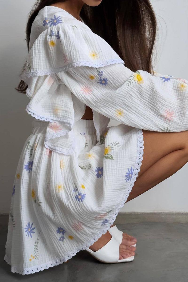 Sweet Countryside 100 Cotton ruffled two-piece set with floral print and soft breathable fabric