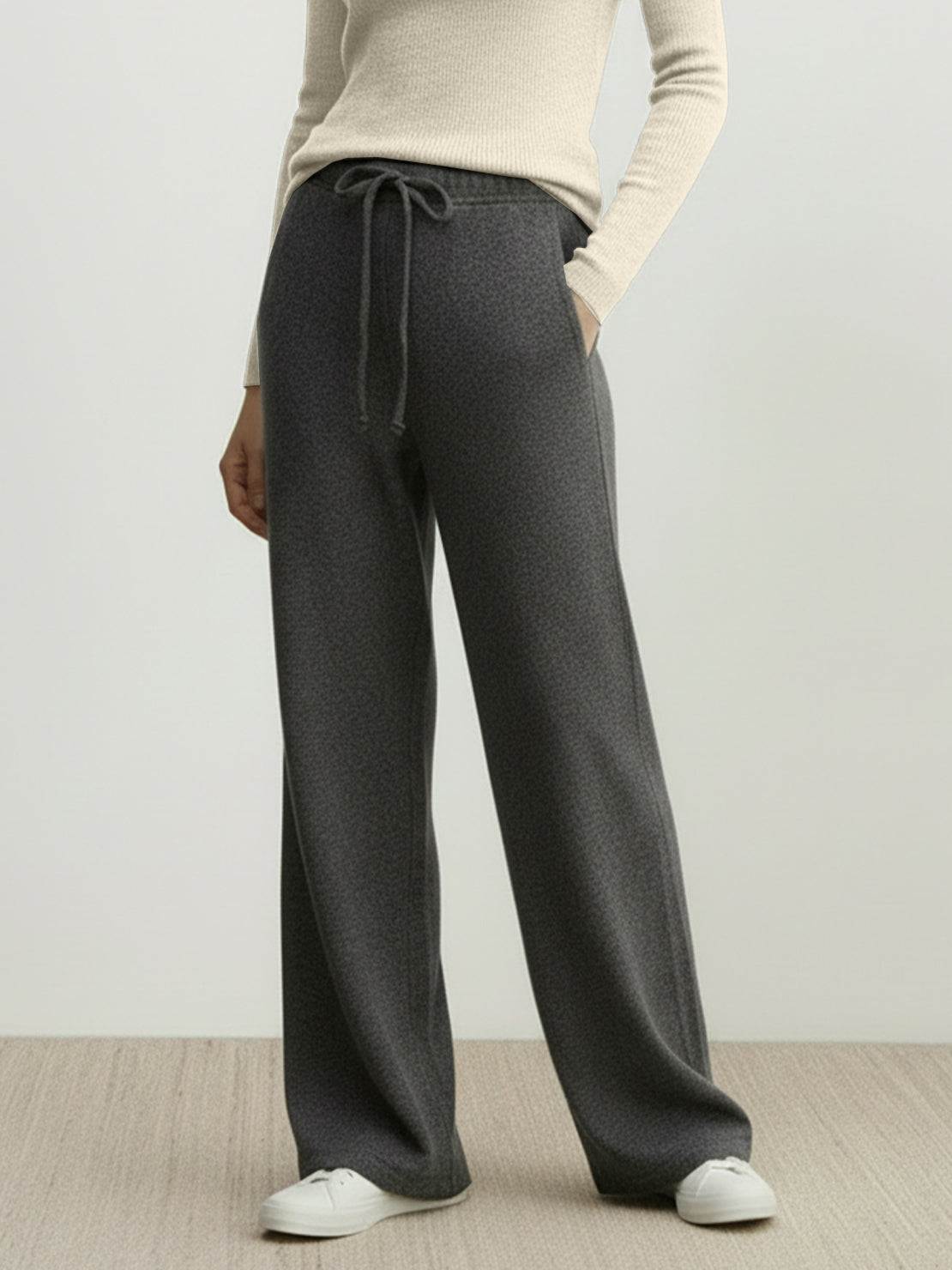 Lightweight wool wide leg pants with soft brushed fabric and relaxed fit for travel and casual wear