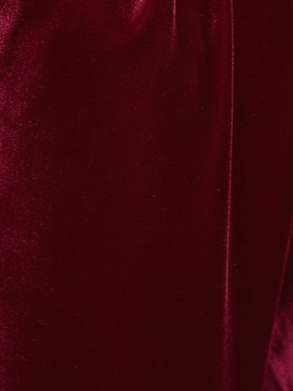 Deep V-neck velvet suit with long sleeves and wide-leg pants in structured flexible fabric