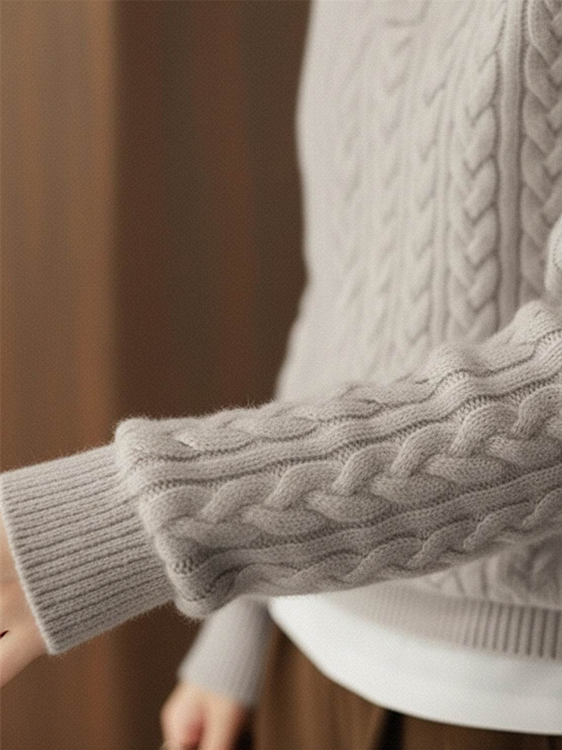 100% wool cable-knit sweater with stand collar and slim fit