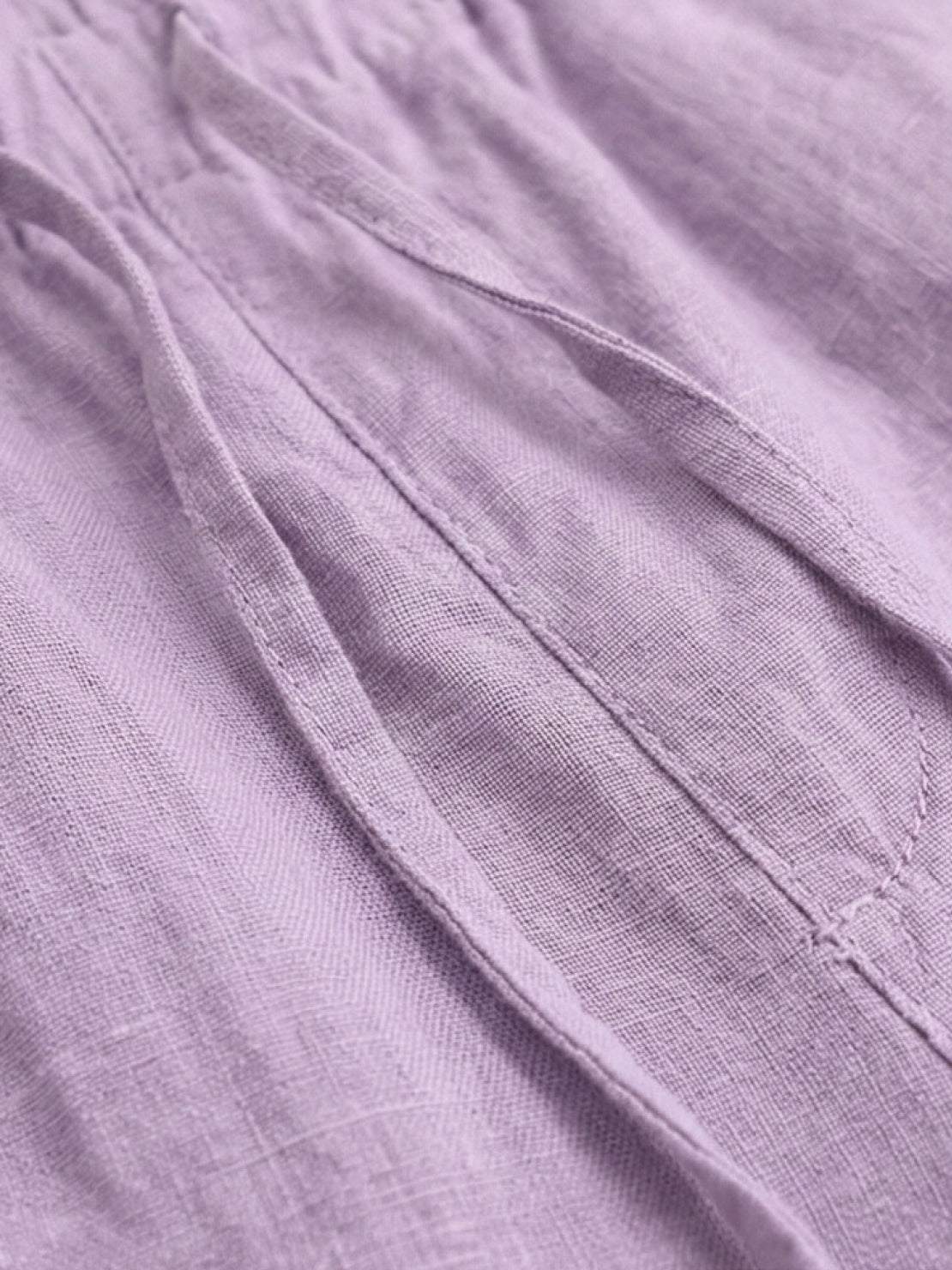 100% linen balloon-leg harem pants with elastic waistband and drawstring in soft pastel color