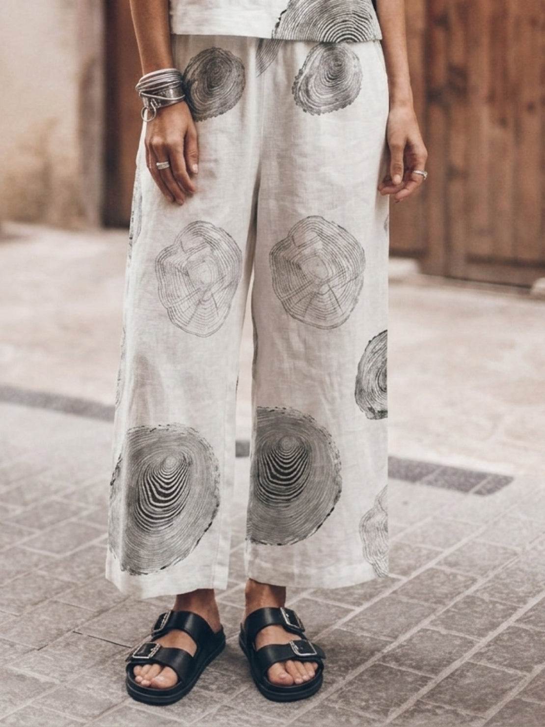 two-piece loose fit co-ord set with relaxed top and wide-leg pants in soft cotton fabric