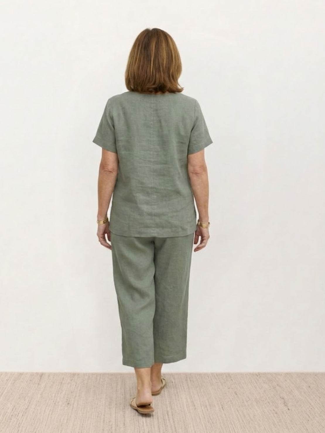 Breezy cotton blend two-piece summer outfit with short-sleeve top and elastic waist pants