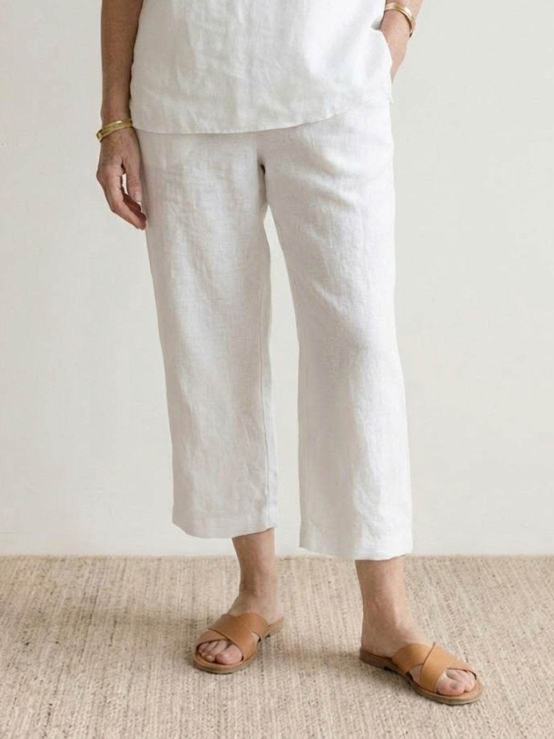 Two-piece breezy cotton blend summer set with short-sleeved shirt and elastic waist pants