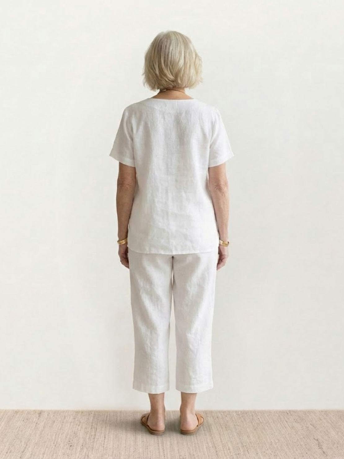 Women's breezy cotton blend two-piece summer set with short-sleeve shirt and elastic waist pants