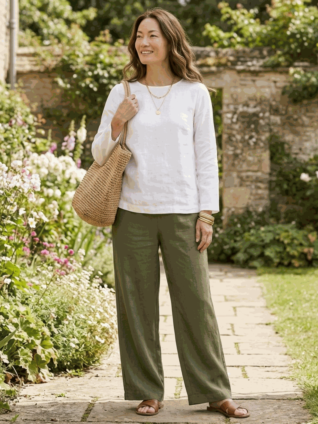 Two women wearing breathable Casual Chic Duo natural fabric two-piece sets in relaxed and linen cotton styles