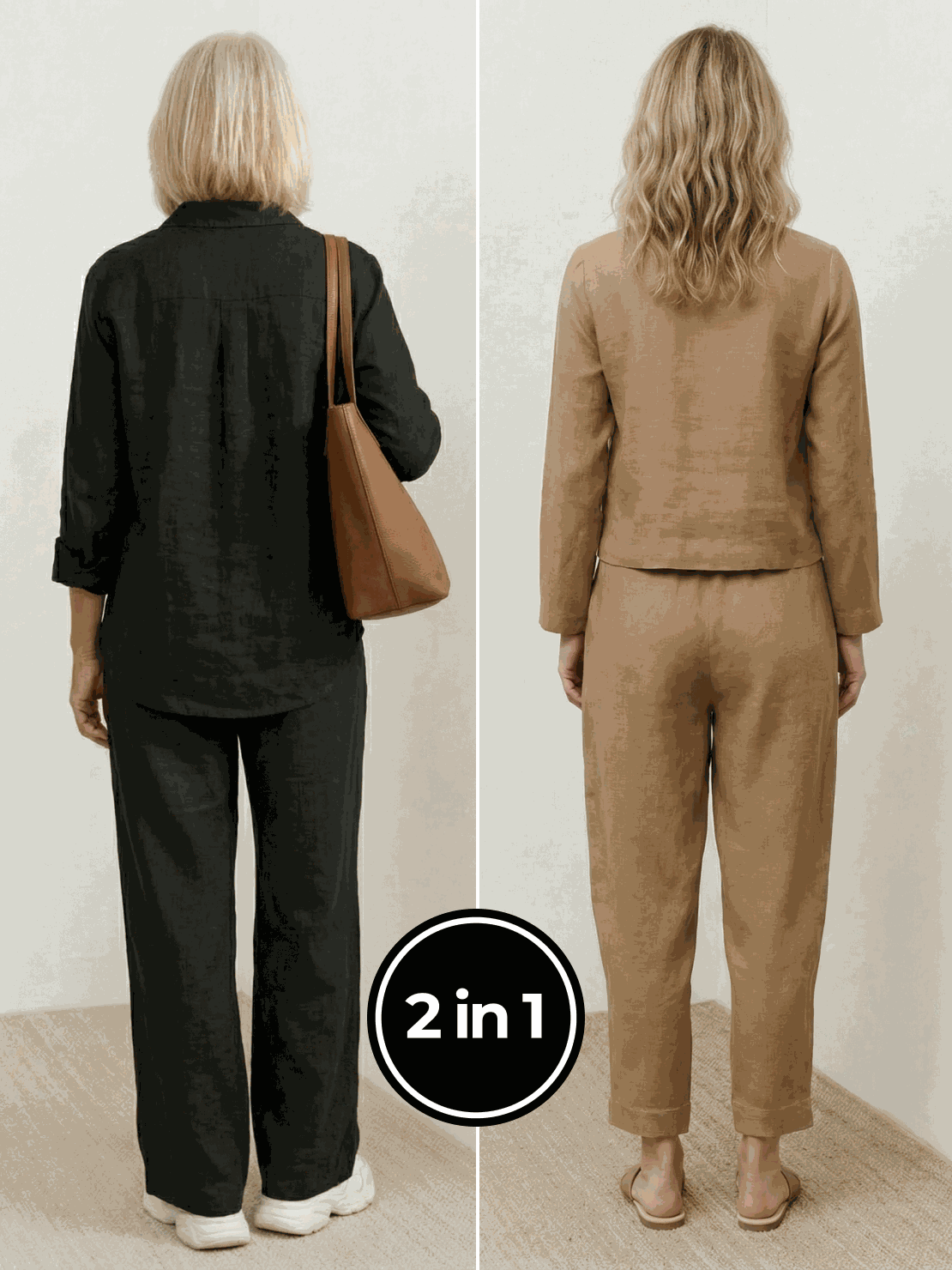 Two women modeling casual chic duo breathable cotton and linen two-piece sets for effortless stylish comfort