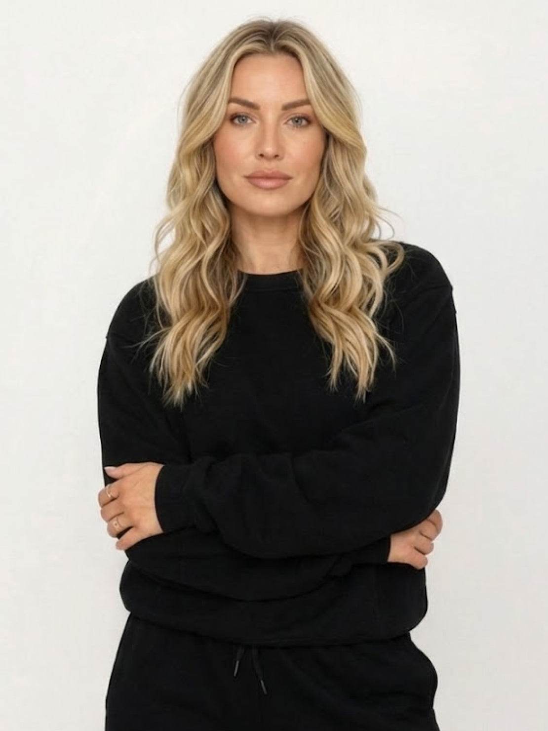 Classic Comfort Athleisure Set in stretchy, wrinkle-resistant polyester-spandex fabric for women