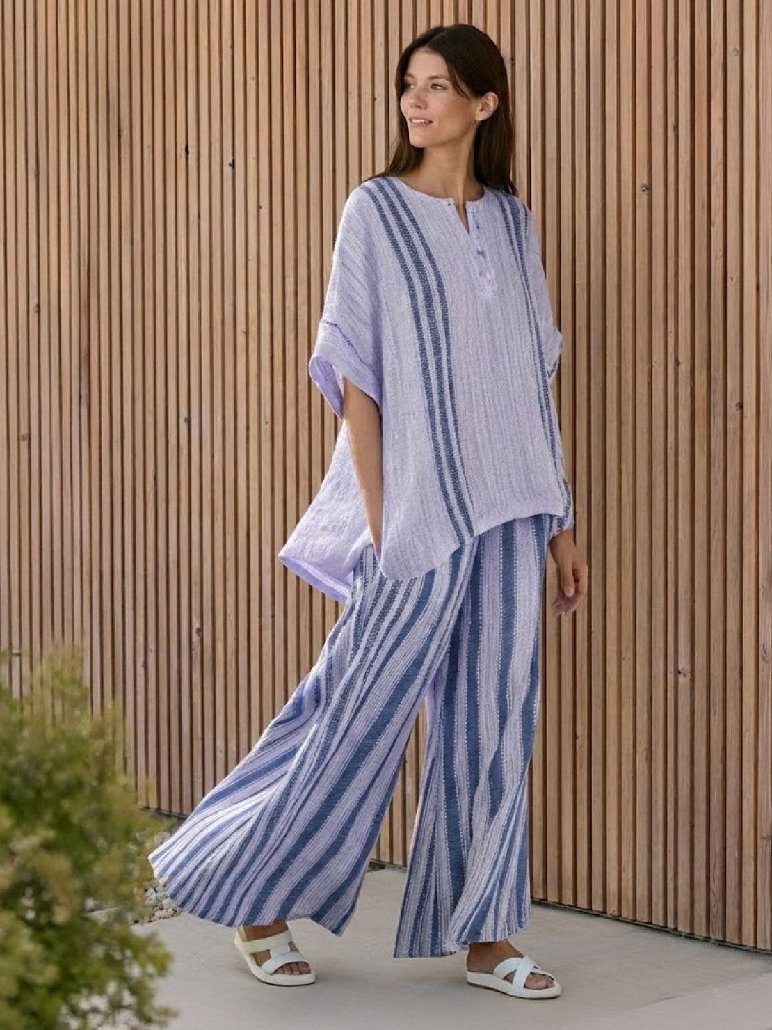 Coastal Comfort Linen two-piece set with lace details and breathable fabric