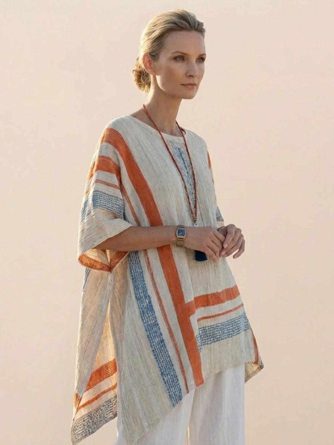 Coastal Comfort Linen two-piece set with lace details and airy wide-leg pants on white background