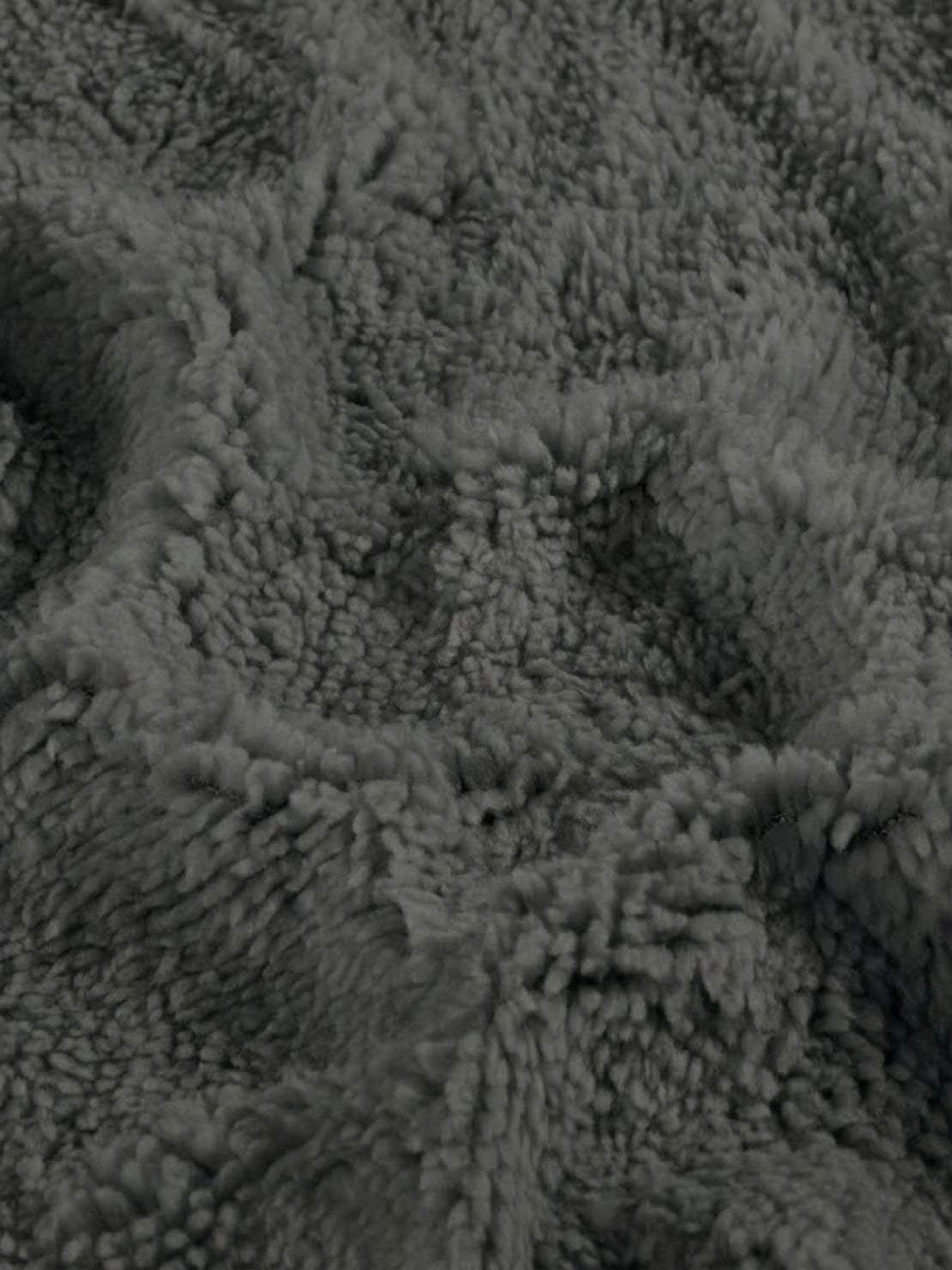 Close-up of soft gray sherpa fabric for everyday wear oversized coat lining