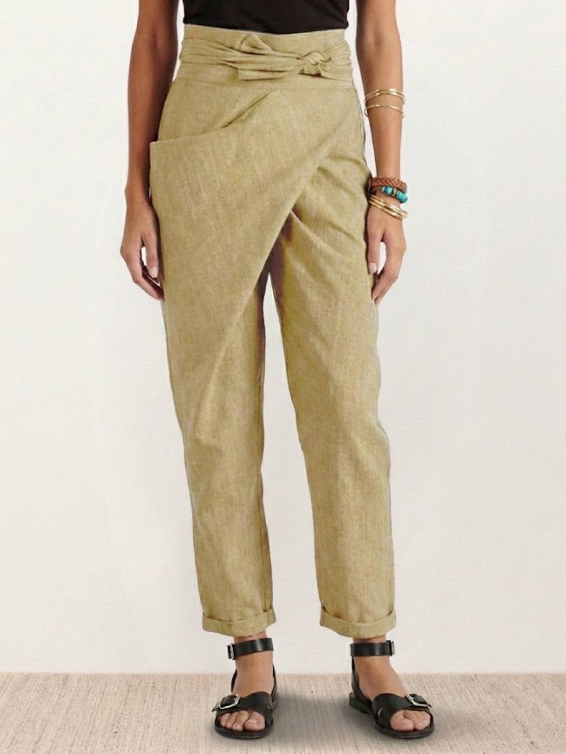 Women wearing high-waist wrapped comfy pants with breathable lightweight fabric and loose fit for all-day comfort and style
