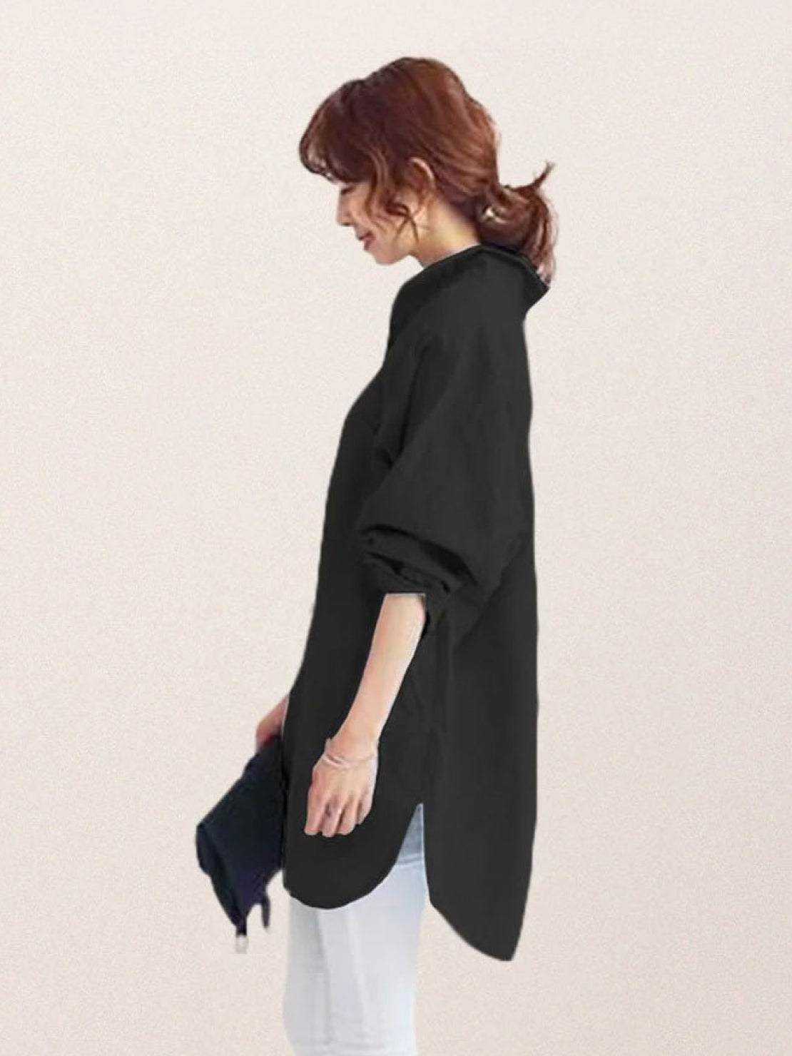 Oversized linen shirt with breathable cotton blend and relaxed, flowing silhouette