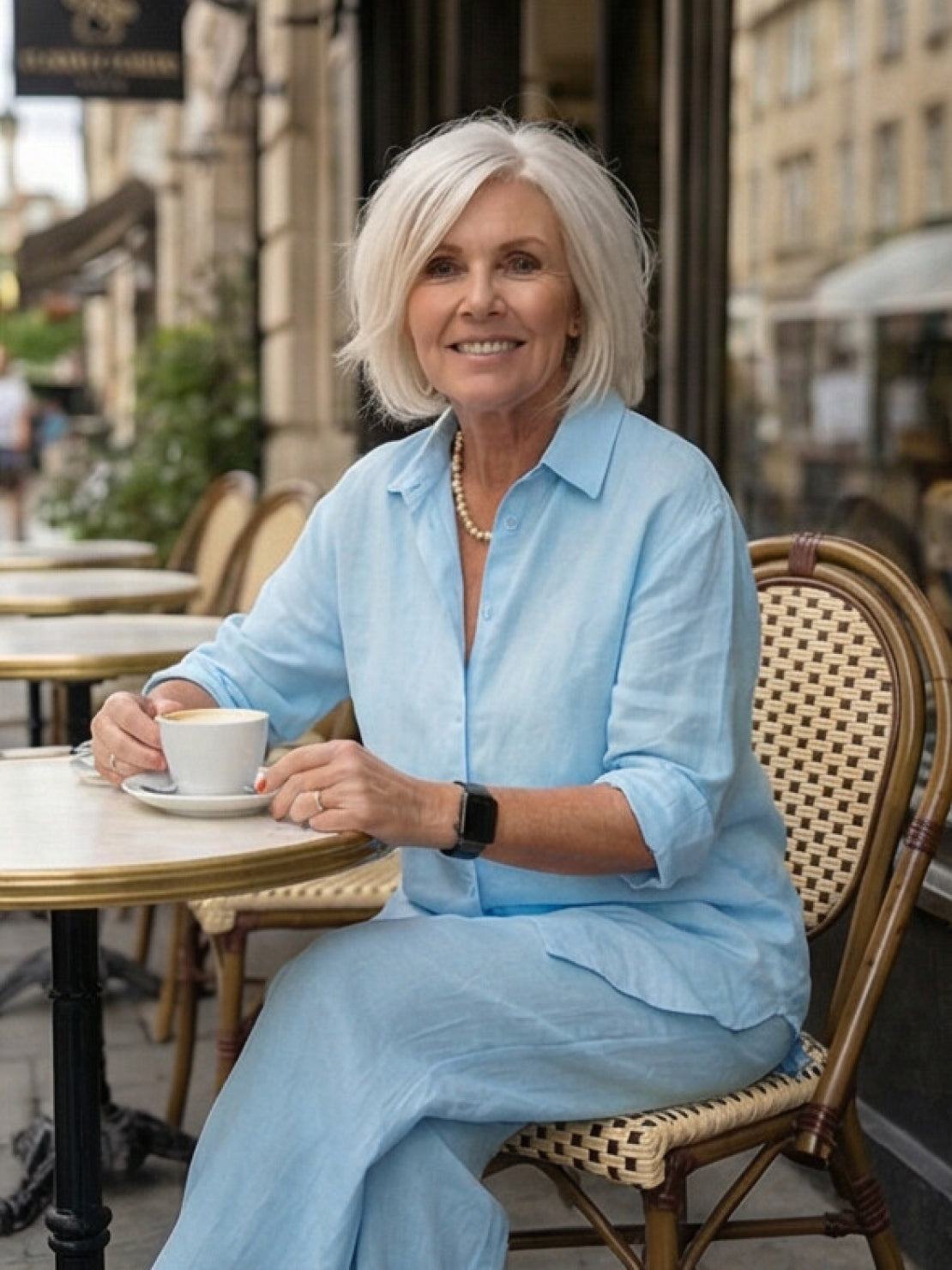 Model wearing oversized 100% cotton shirt and wide-leg pants co-ord set in relaxed fit
