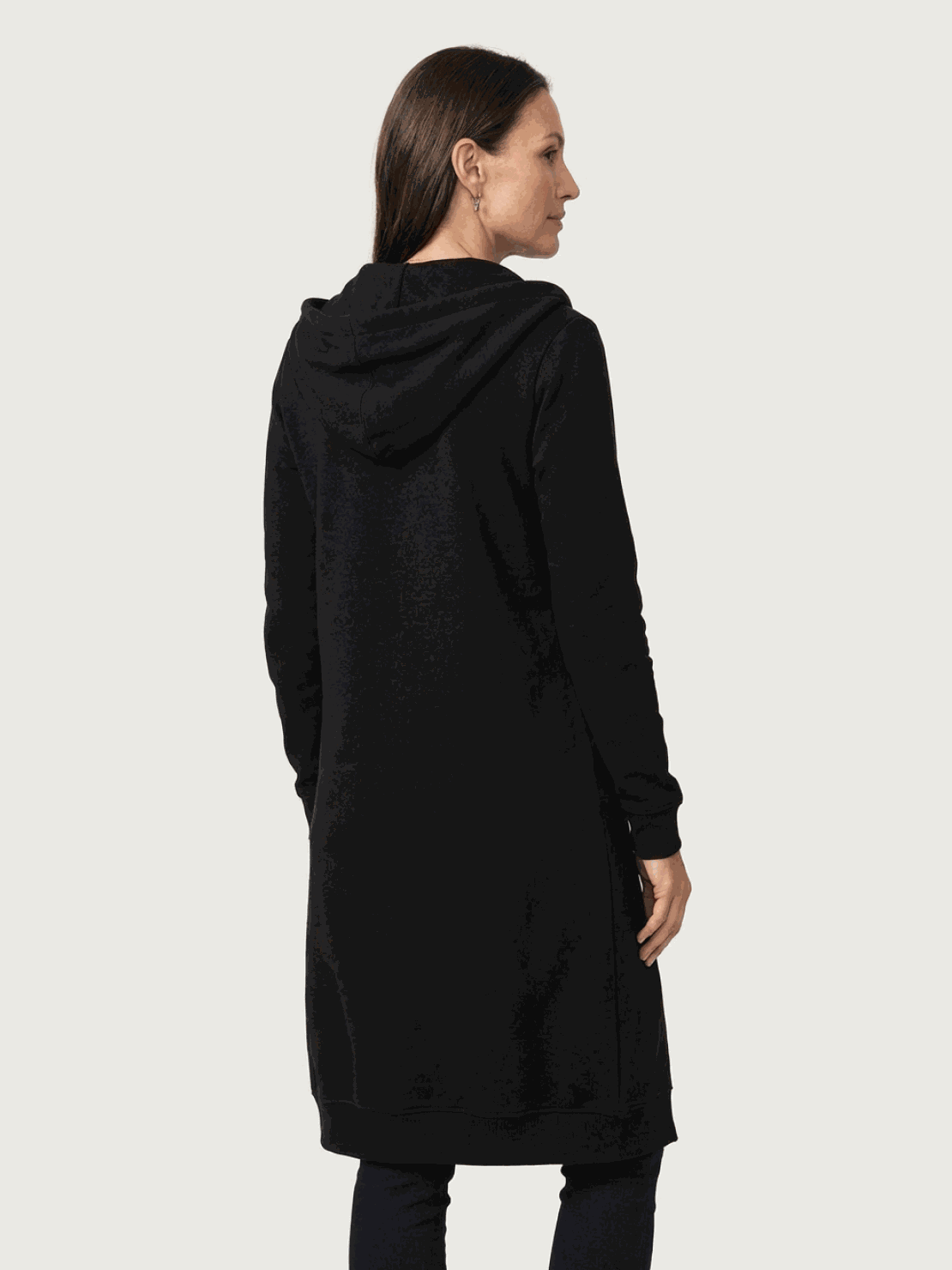 Oversized long zip sweatshirt hoodie with fleece lining and hood in solid color