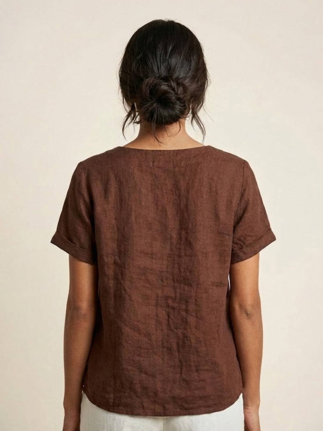 Relaxed Fit Linen Button-Up Tee with breathable cotton linen fabric and stylish button detail