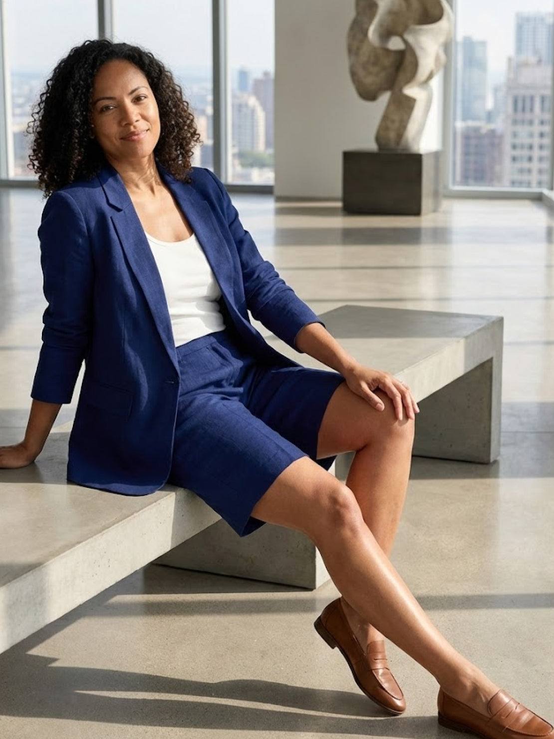 Stylish blazer and shorts two-piece set on mannequin in vibrant color options