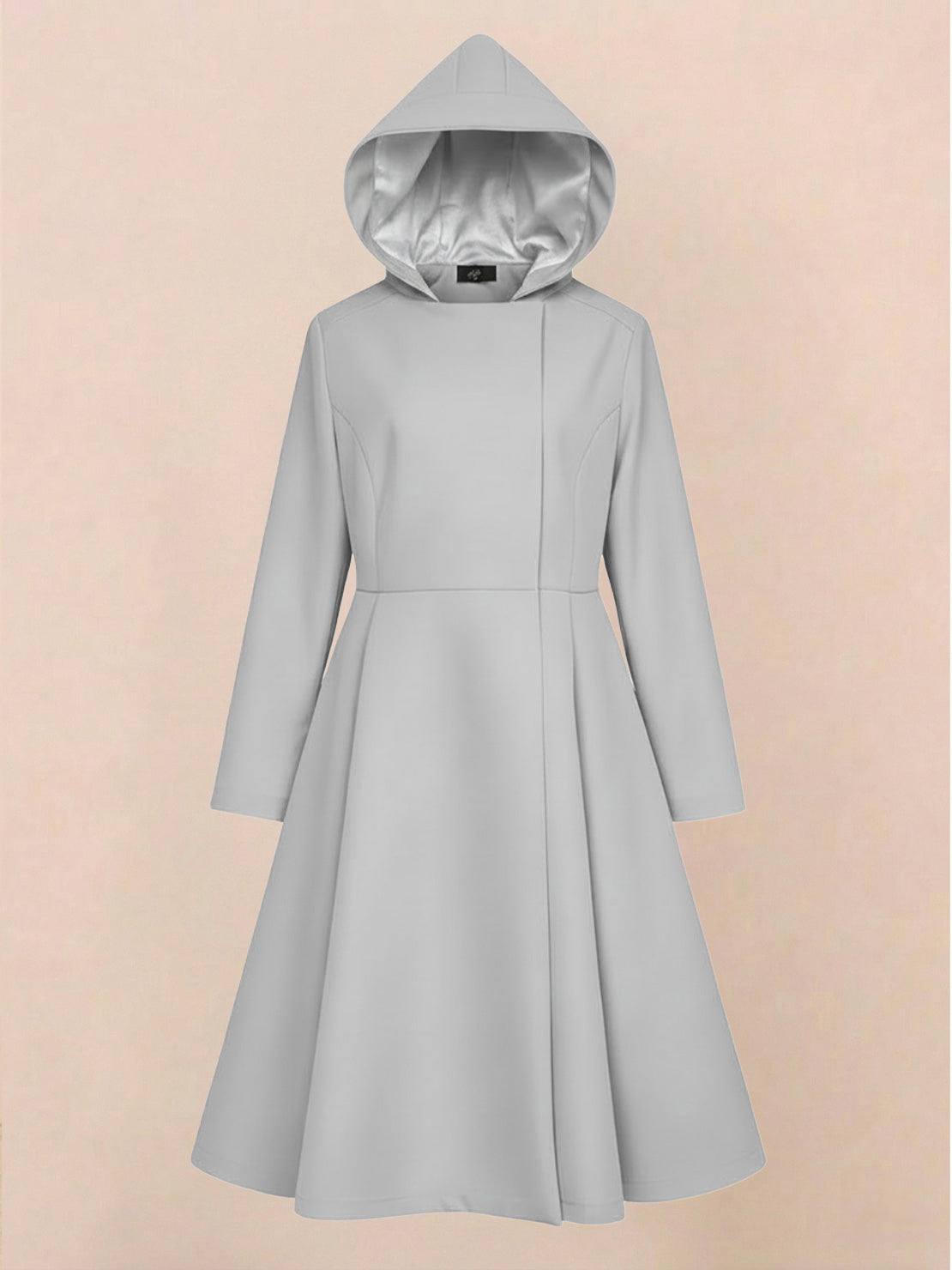 Water-repellent A-line hooded raincoat with matching belt and insulated lining for women