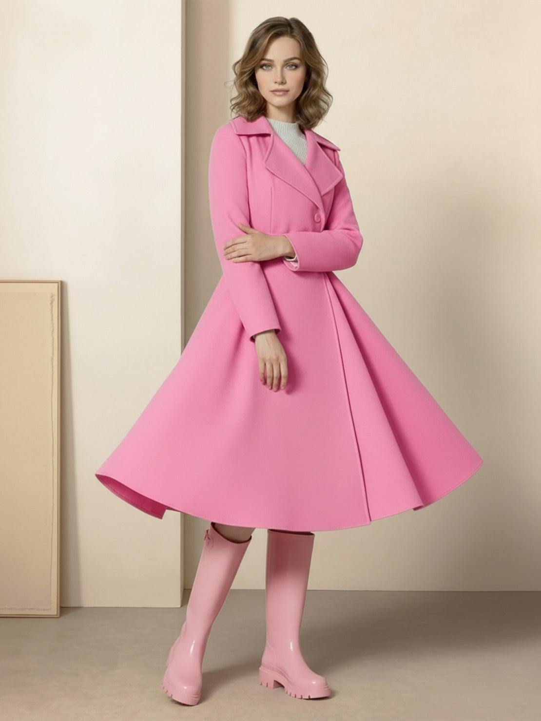 Water-repellent A-line hooded raincoat with insulated lining and matching belt for women