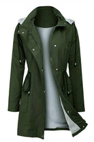 Women's water resistant windbreaker rain jacket with hood and striped lining, lightweight and windproof design.