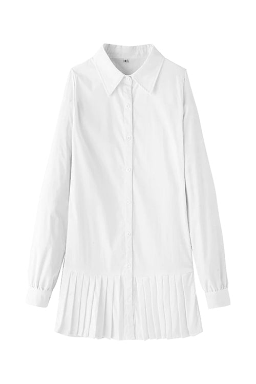 Pleated Fashion Plain Shirt Dress