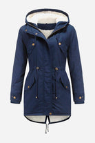 Navy extra comfortable cotton parka coat with fluffy lined hood and metal zipper