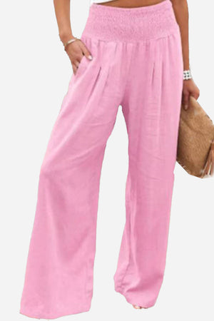 High-Waist Cotton Linen Palazzo Pants