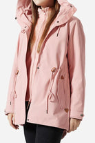Woman wearing pink slim-fit Versatile Chic Two-Piece Windbreaker Set with adjustable hood and waist rope