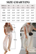 Comfy Couture Knit Sweater two-piece set with knit pullover and high-waisted pants in neutral tones with size chart and styling examples.