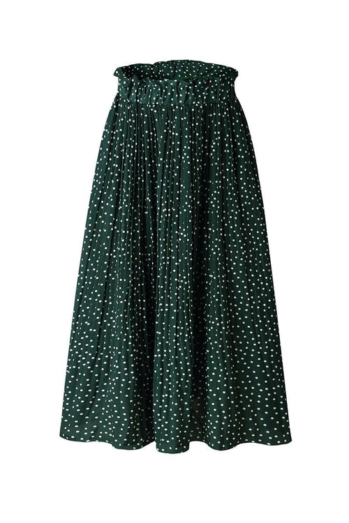 Effortlessly Chic Polka Dot Pleated Skirt high-waist midi skirt with pockets in black and white polka dots