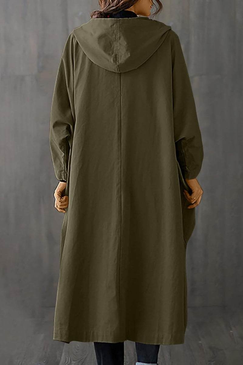oversized long olive green water resistant windbreaker jacket with hood