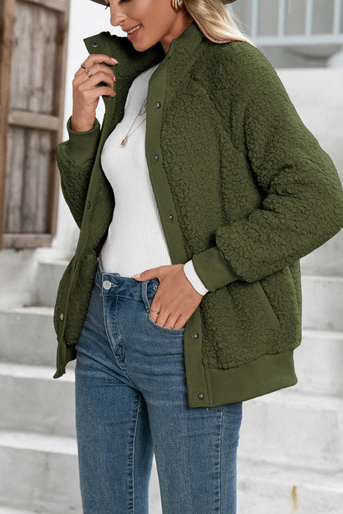 Cozy Long Sleeve Button Sherpa Jacket