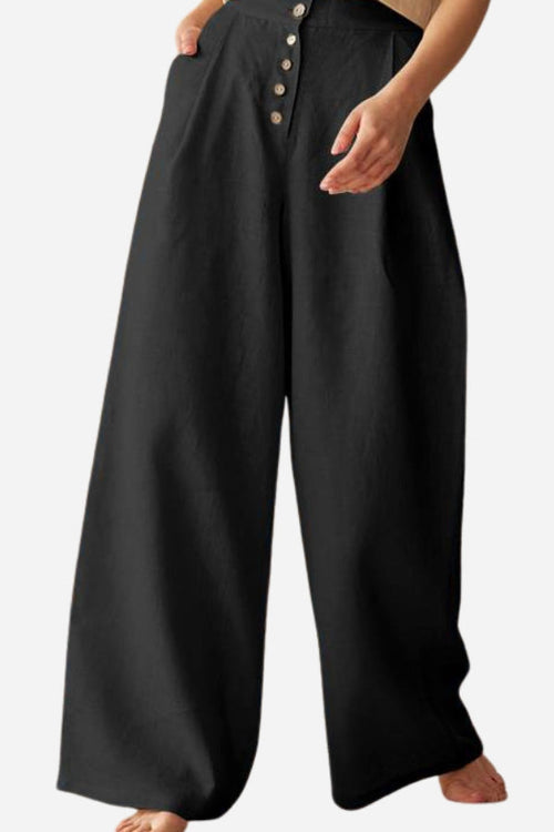 Button Front High Waist Palazzo Pants