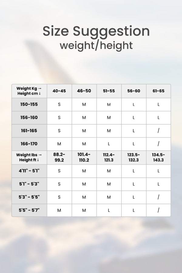AeroTherm Breathable Warmth size chart for weight and height guidance