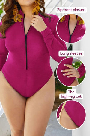 Coverage & Confidence: Zip Front Long Sleeve One Piece Swimsuit