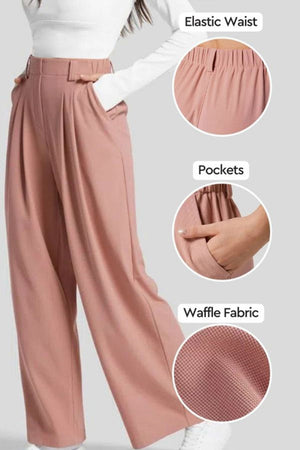 High-Waisted Plicated Wide Leg Waffle Pants