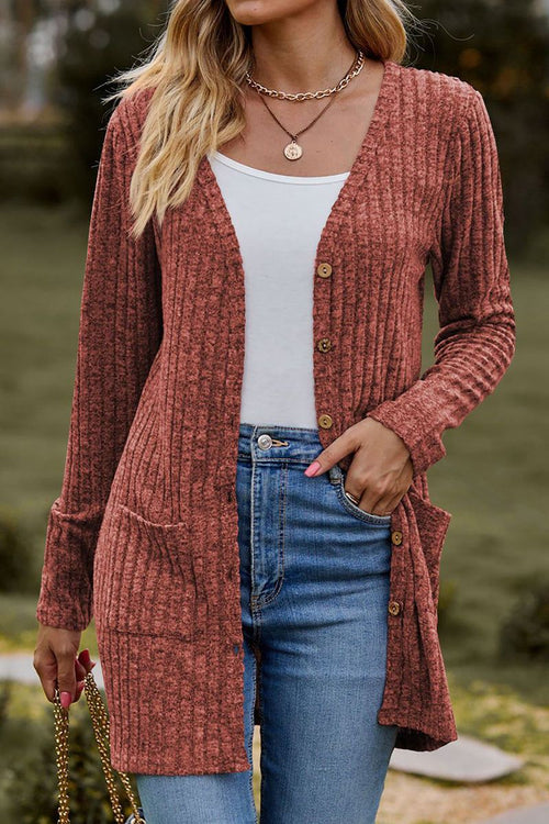 Lightweight ultra soft long knit-like cardigan with buttons and pockets