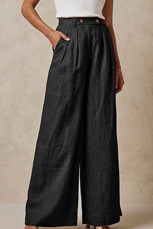 Wide Leg, High Waist, Elastic Waist Trousers With Pockets