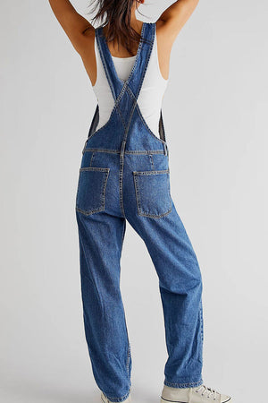 Denim-look, Tapered-leg Adjustable Bib Overalls