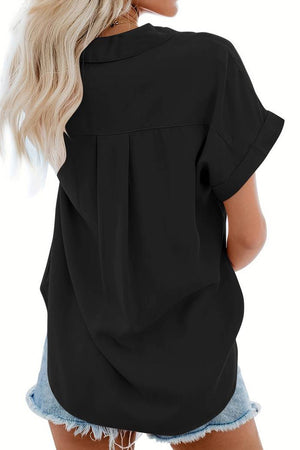 V-Neck Collared Button Blouse