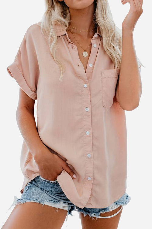 V-Neck Collared Button Blouse